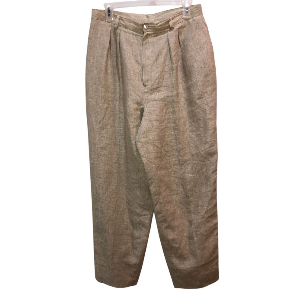 David N Womens Size 12 Beige 100% Linen Pleated High Rise Lined Dress Pants VTG